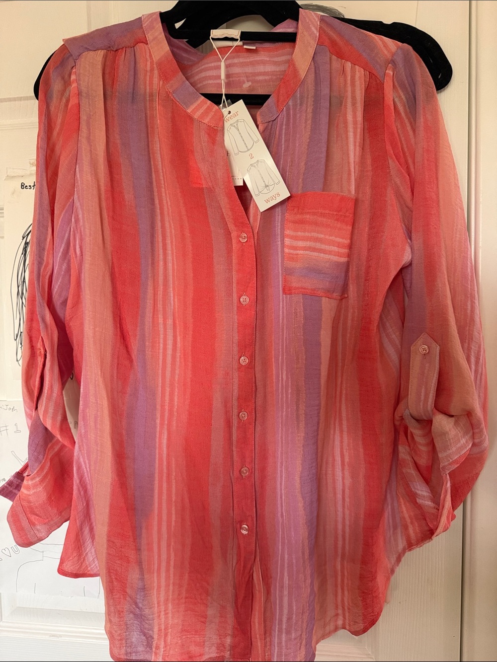 Zac & Rachel Coral and Lavender Striped Button-Down Shirt